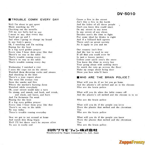 Trouble Comin' Every Day Insert - Japan